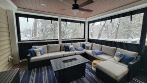 Outdoor patio enclosure with clear windows
