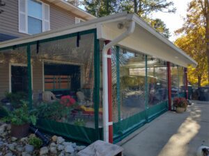 Outdoor Patio Drop Shades Clear Plastic With Green Canvas Border in Shreveport, LA