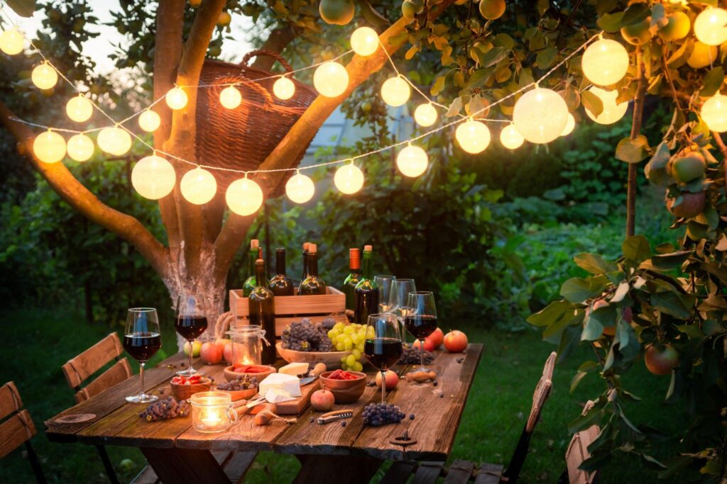 Decorated outdoor dining table